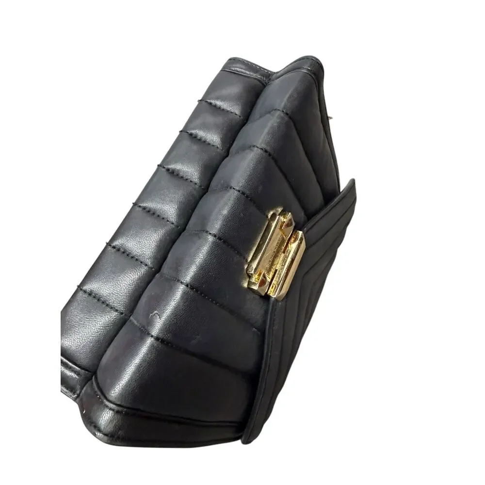 Michael Kors Whitney Black Leather Quilted Chain Convertible Shoulder Bag